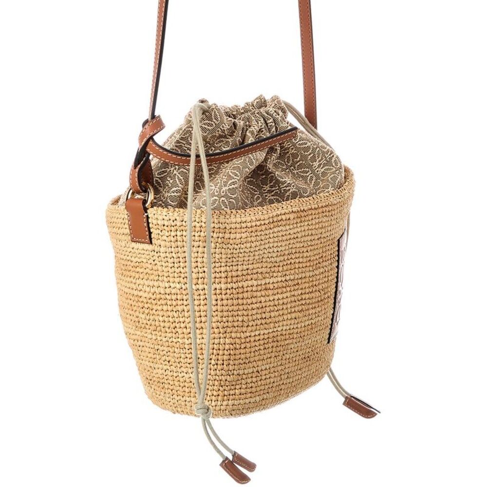 Loewe Anagram Raffia & Leather Bucket Bag, Brown - Picture 3 of 4